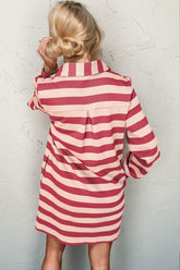 Double Take Full Size Striped Contrast Collared Neck Long Sleeve Dress OutfitFlow